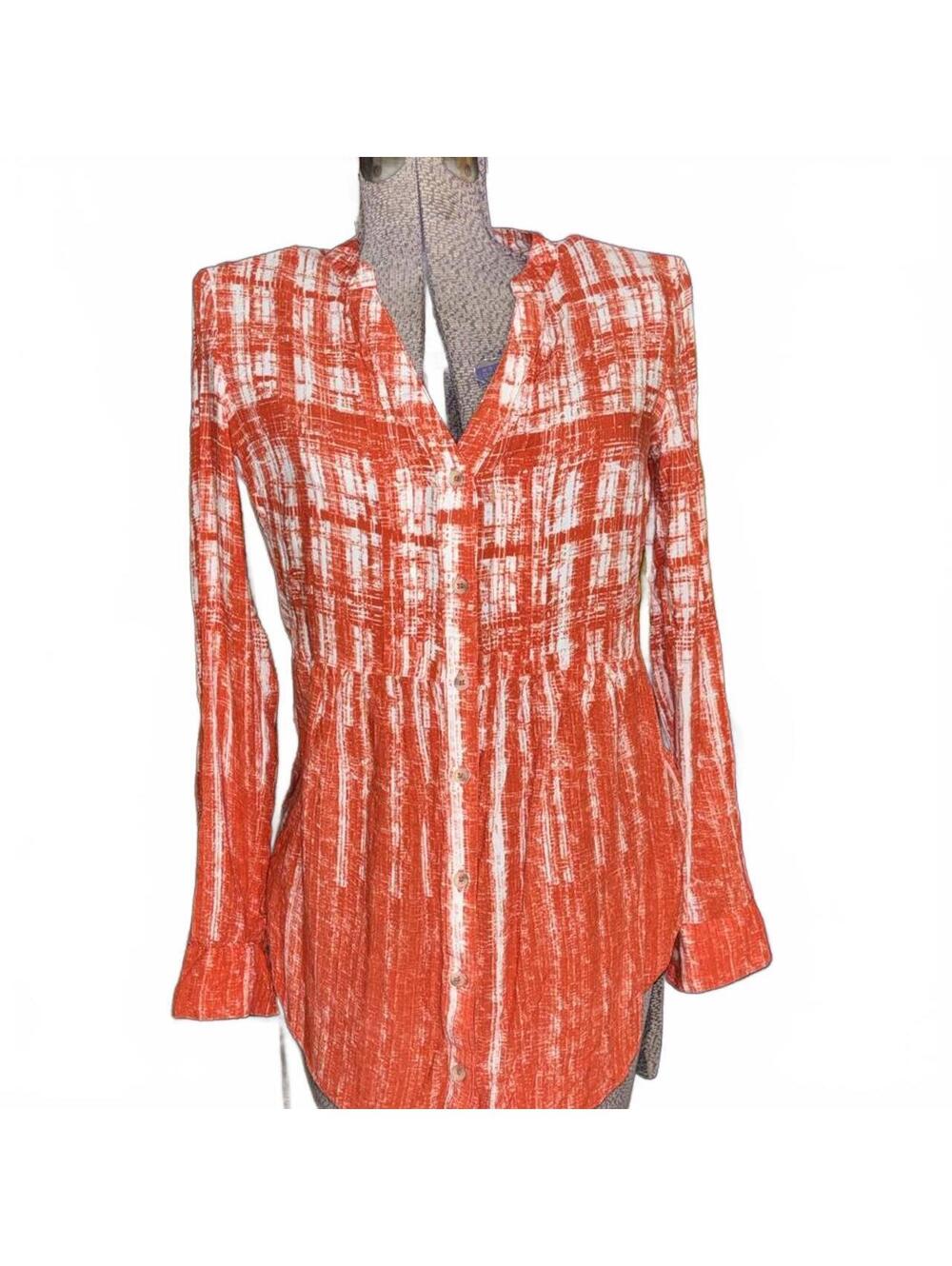Maeve by Anthropology orange and white button up plaid shirt